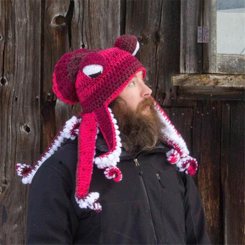 🎁Handmade Surprise Christmas gift🐙Octopus Pattern Color Block Knitted Hat