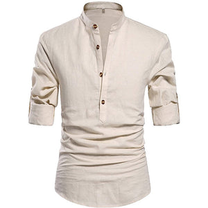 Men Henley Neck Long Sleeve Daily Look Linen Shirts