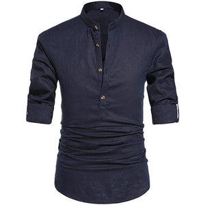 Men Henley Neck Long Sleeve Daily Look Linen Shirts