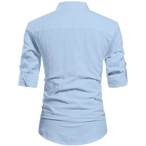 Men Henley Neck Long Sleeve Daily Look Linen Shirts