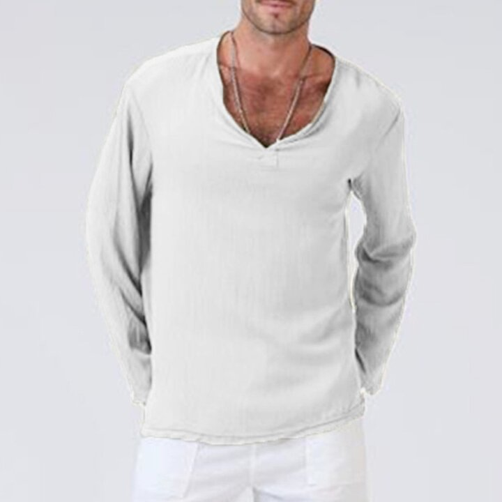 Men's ethnic long sleeve linen t-shirt