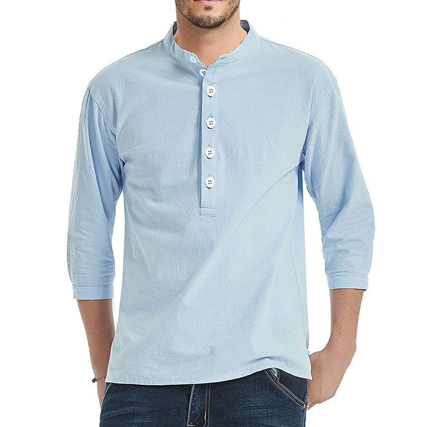 Men's 3/4 Sleeve Tshirt Casual Cotton Linen Shirt