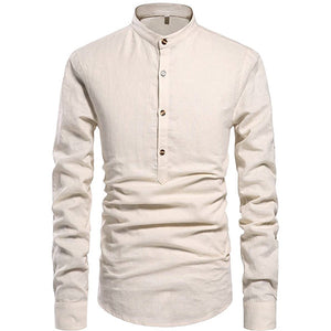 Men Henley Neck Long Sleeve Daily Look Linen Shirts