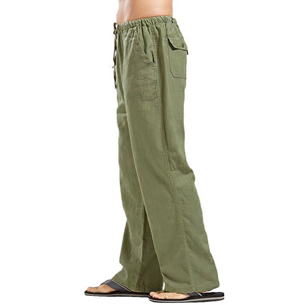 Men's linen large size pocket trousers