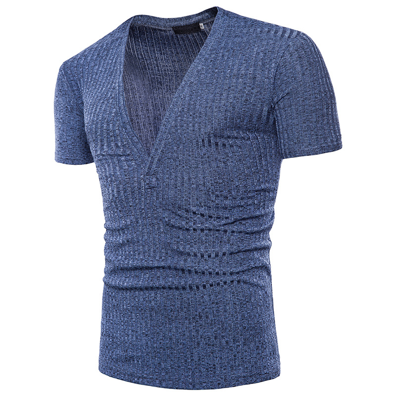 Men's Simple Deep V-neck Short Sleeves with Pure Color