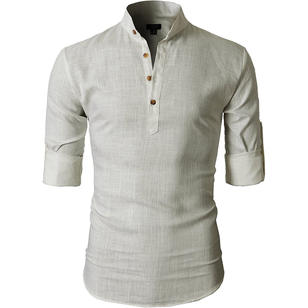 Classic Long Sleeve Linen Shirt with Buttons