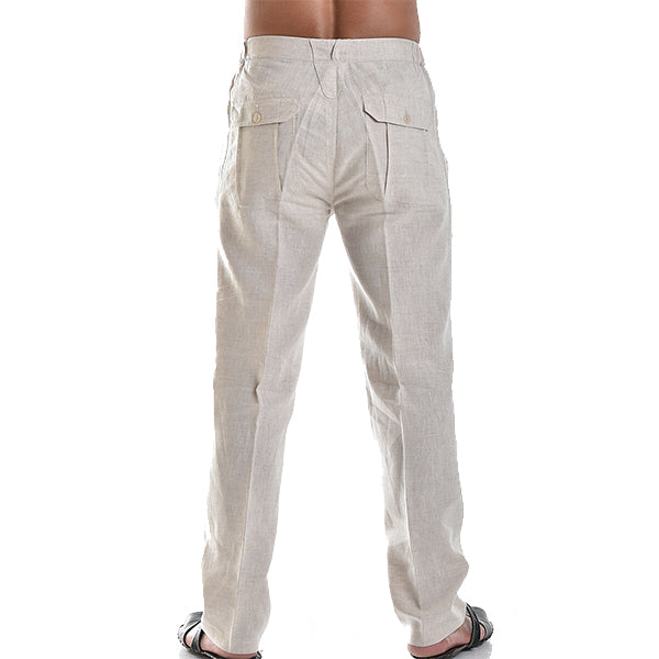 Mens Casual Linen Pants Elastic Drawstring Waist Summer Loose Fit Long Beach Yoga Pants