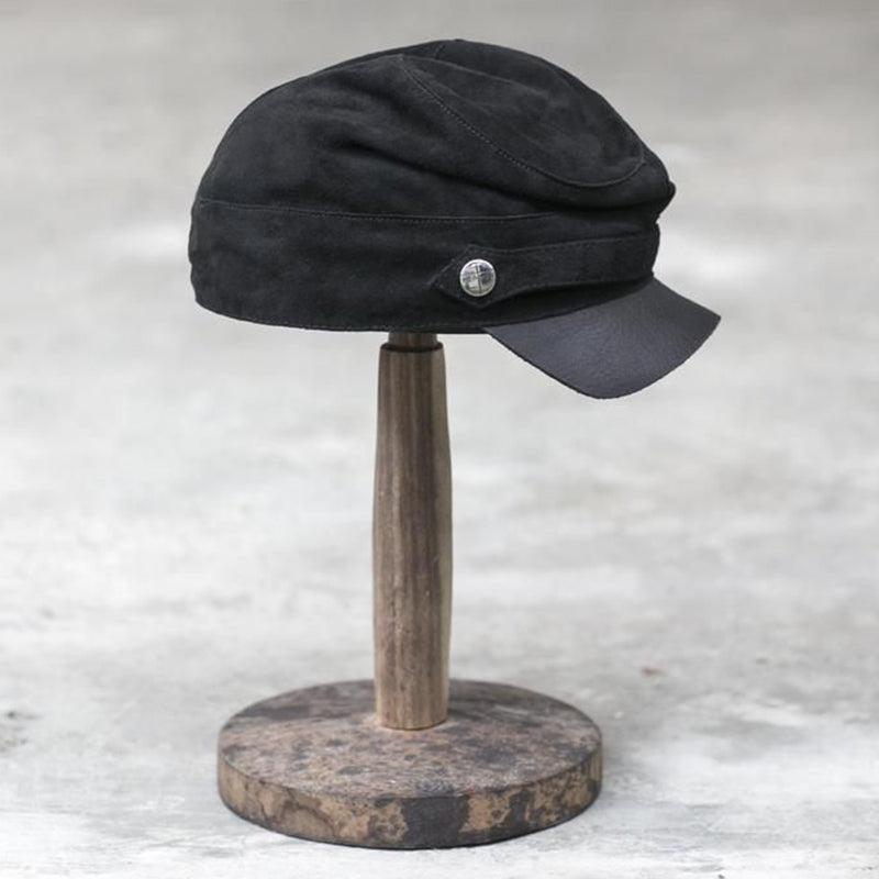 Stylish Leather Hat with Brass Details -Suede Leather Cap - Civil War Cap