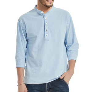 Men's 3/4 Sleeve Tshirt Casual Cotton Linen Shirt