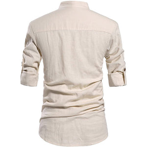 Men Henley Neck Long Sleeve Daily Look Linen Shirts