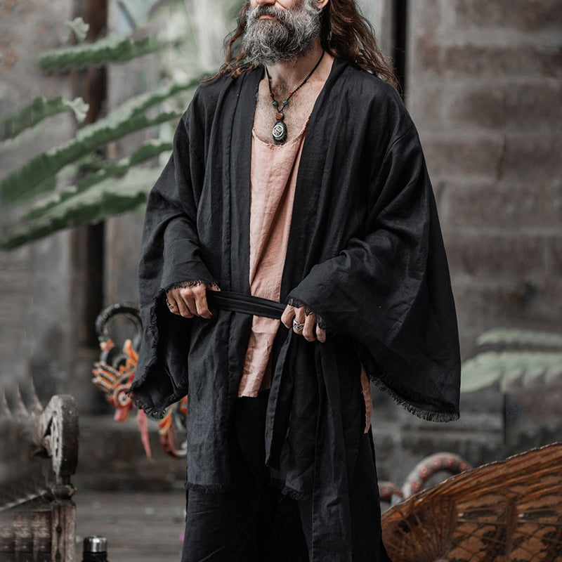 Long Linen Mens Kimono Cardigan