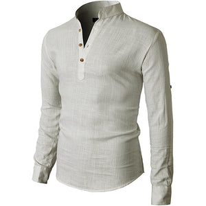 Classic Long Sleeve Linen Shirt with Buttons