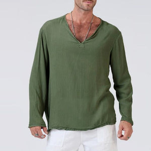 Men's ethnic long sleeve linen t-shirt