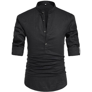 Men Henley Neck Long Sleeve Daily Look Linen Shirts