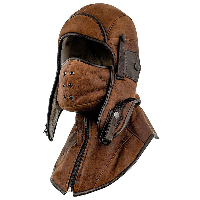 Genuine Leather Aviator Trapper Cap with Mask and Collar