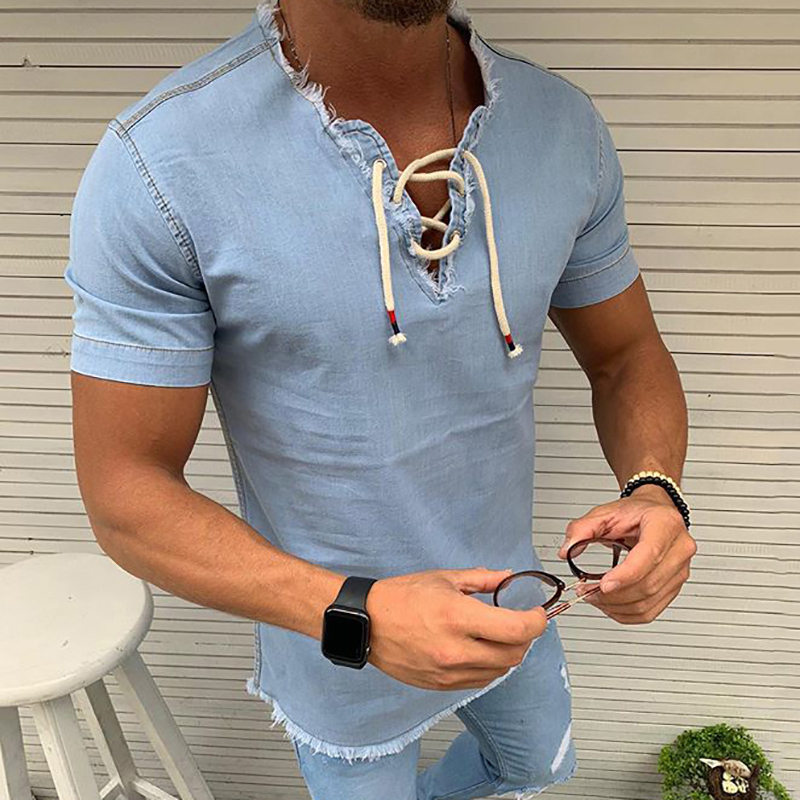 Denim Blue V Neck T-shirts