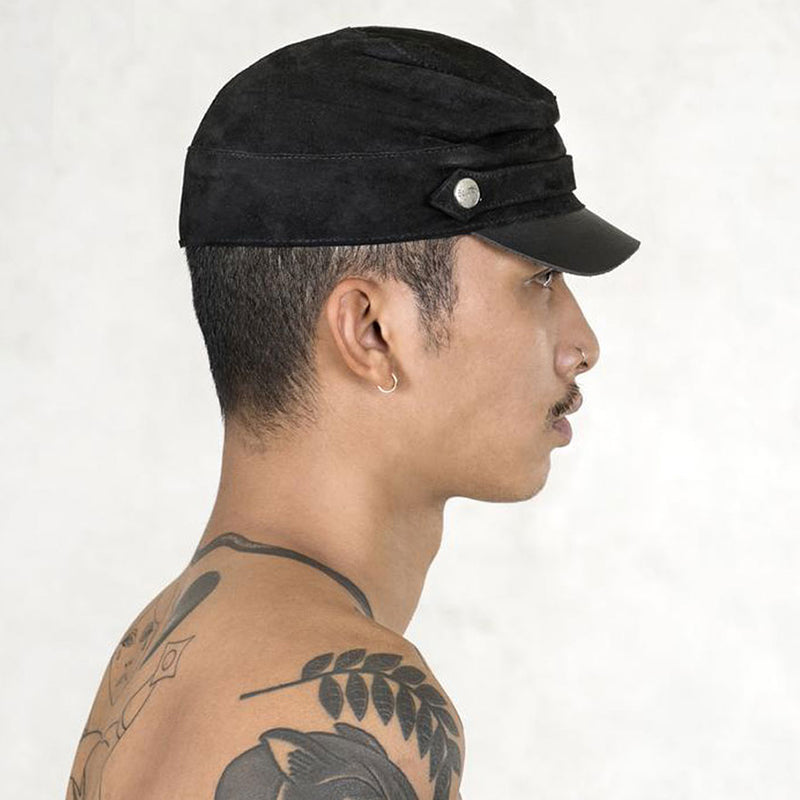 Stylish Leather Hat with Brass Details -Suede Leather Cap - Civil War Cap