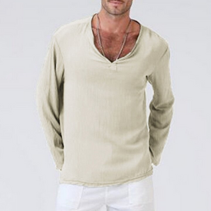 Men's ethnic long sleeve linen t-shirt