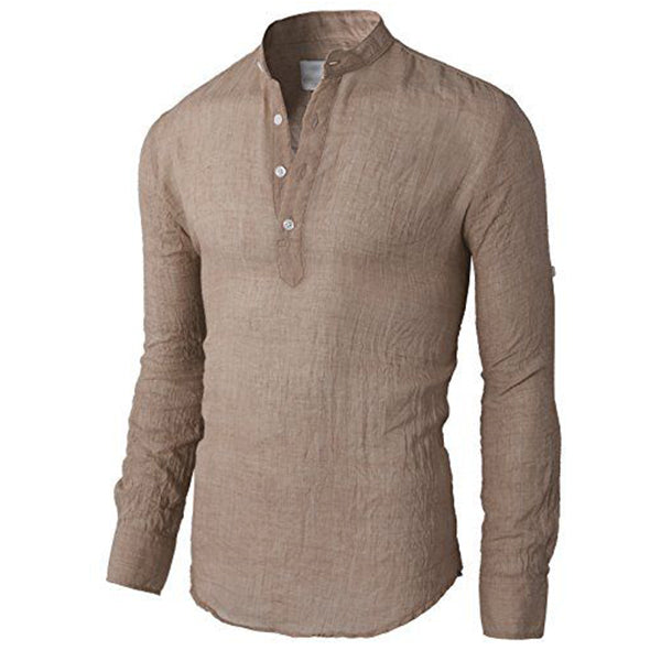 Classic Long Sleeve Linen Shirt with Buttons