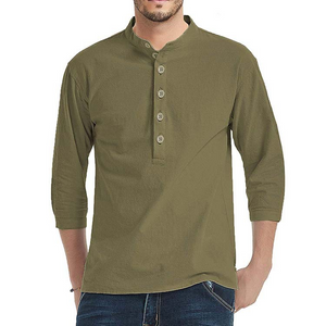 Men's 3/4 Sleeve Tshirt Casual Cotton Linen Shirt