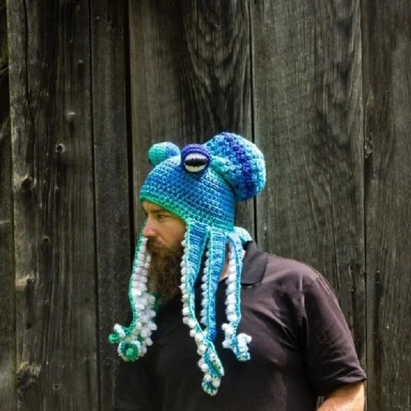 🎁Handmade Surprise Christmas gift🐙Octopus Pattern Color Block Knitted Hat