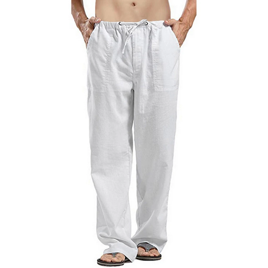 Men's linen large size pocket trousers