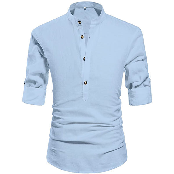 Men Henley Neck Long Sleeve Daily Look Linen Shirts