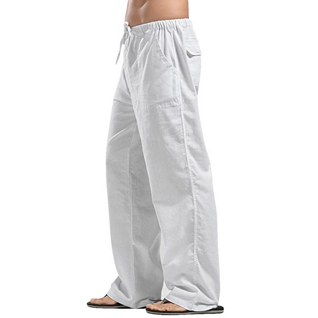 Men's linen large size pocket trousers