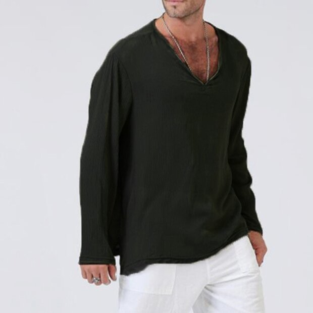 Men's ethnic long sleeve linen t-shirt