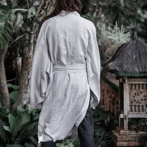 Long Linen Mens Kimono Cardigan