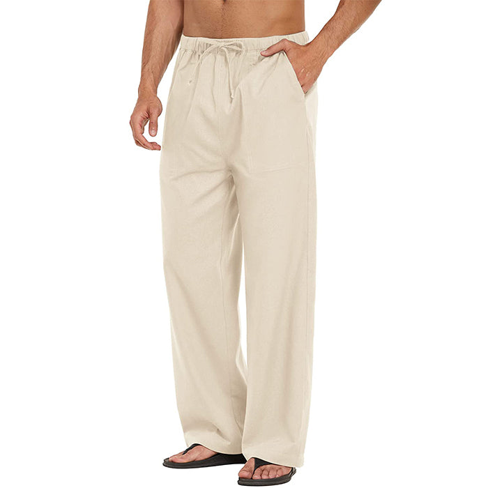 Mens Linen Loose Casual Lightweight Elastic Waist Yoga Beach Pants