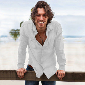 Linen shirt for men. Long sleeve, classic linen shirt with buttons