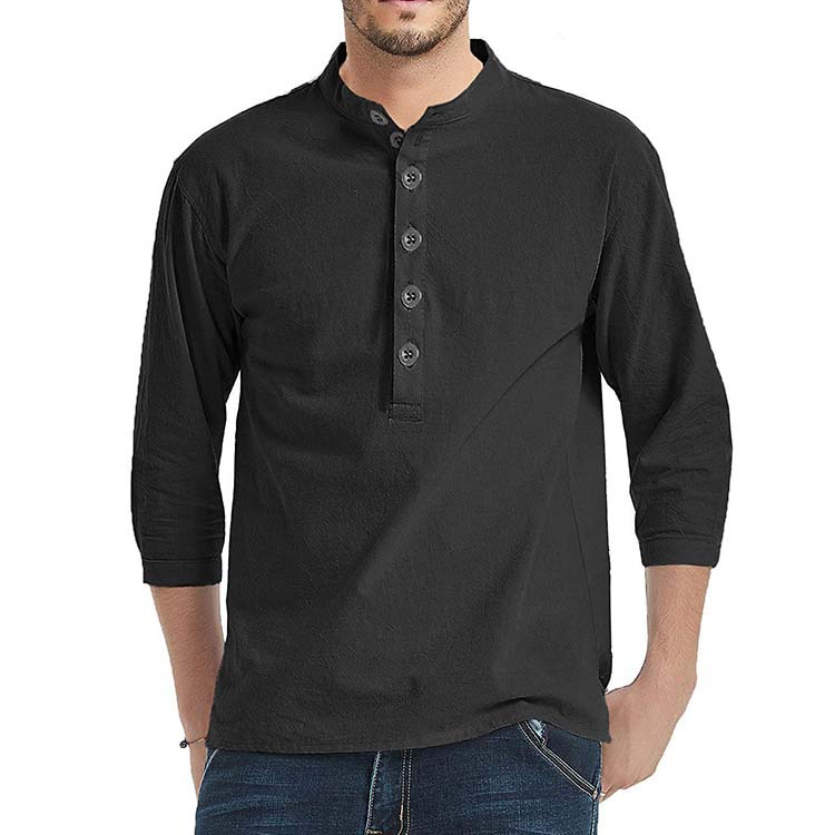 Men's 3/4 Sleeve Tshirt Casual Cotton Linen Shirt