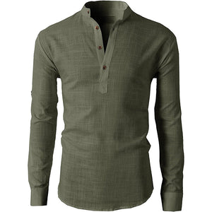 Classic Long Sleeve Linen Shirt with Buttons