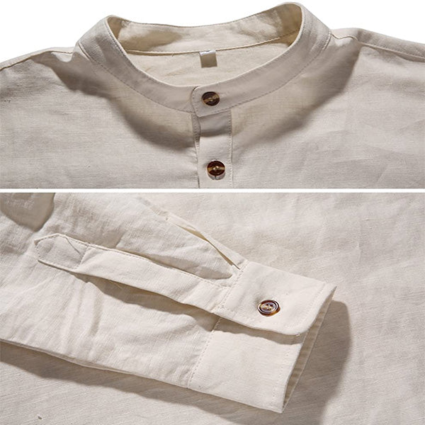 Men Henley Neck Long Sleeve Daily Look Linen Shirts