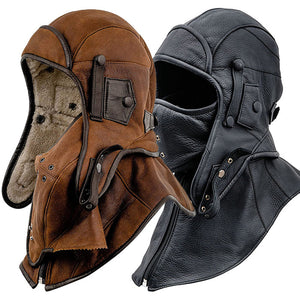 Genuine Leather Aviator Trapper Cap with Mask and Collar