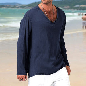 Men's ethnic long sleeve linen t-shirt