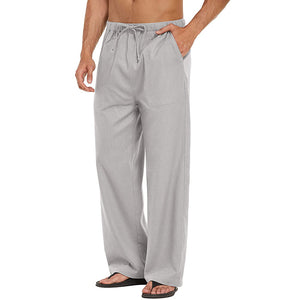 Mens Linen Loose Casual Lightweight Elastic Waist Yoga Beach Pants