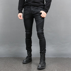 Gentler Super Slim Fit Black Wax Coated Bikers Skinny Jeans